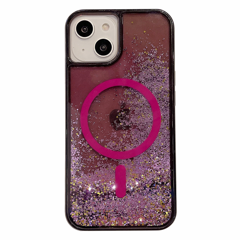 For iPhone 14 / 13 6.1 inch Liquid Quicksand Magnetic Phone Case PC+TPU Phone Cover Compatible with MagSafe - Black For iPhone 14 / 13 6.1 inch Liquid Quicksand Magnetic Phone Case PC+TPU Phone Cover Compatible with MagSafe - Black